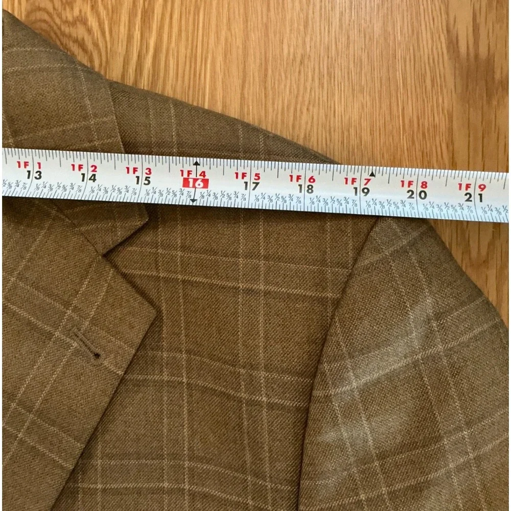 Joseph Abboud Men's Blazer‎ 44R Camel Gray Windowpane Check Sportcoat USA Made